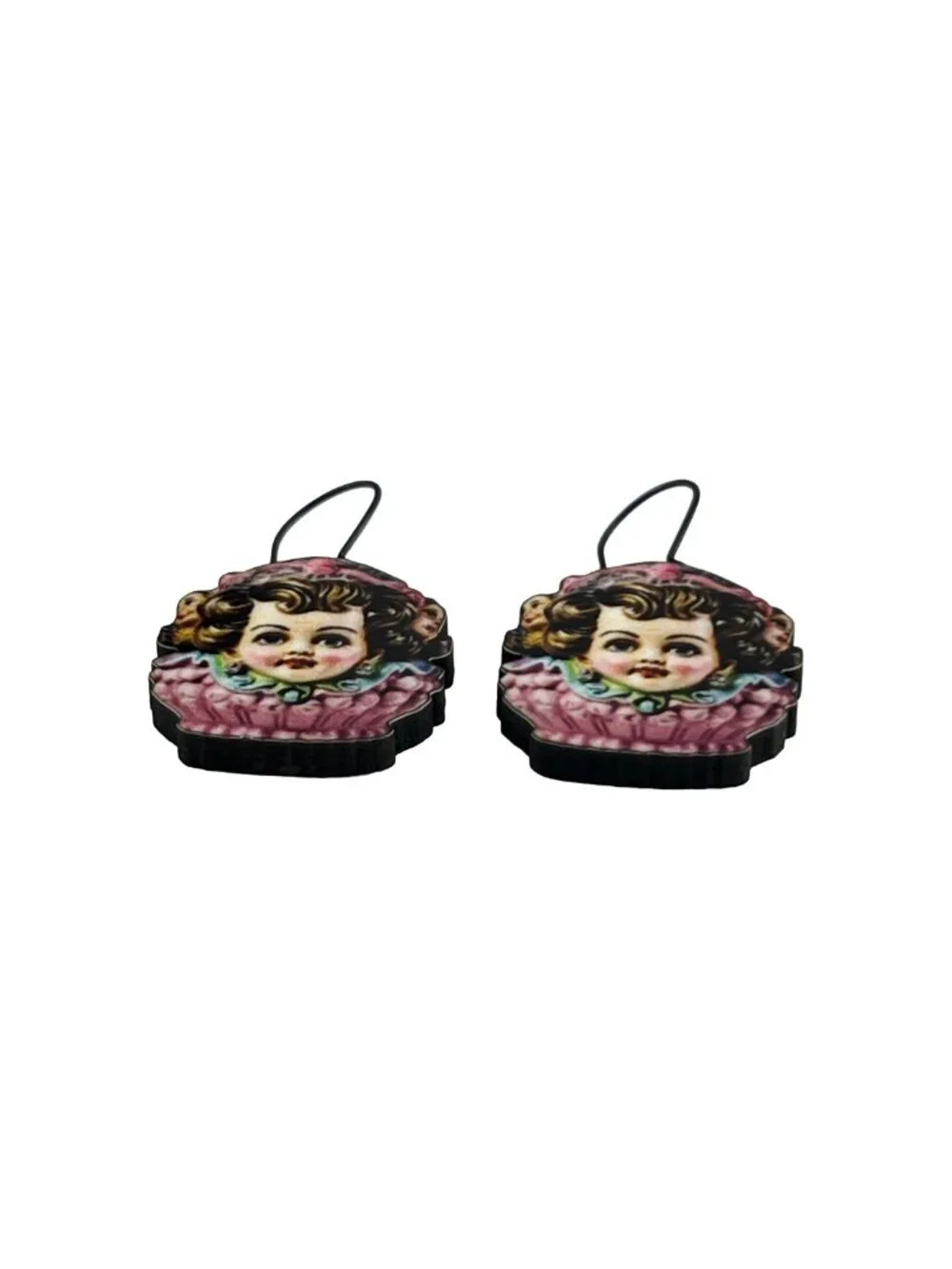 Vintage Inspired Victorian Cherub Doll Earrings — Black Kidney Wires